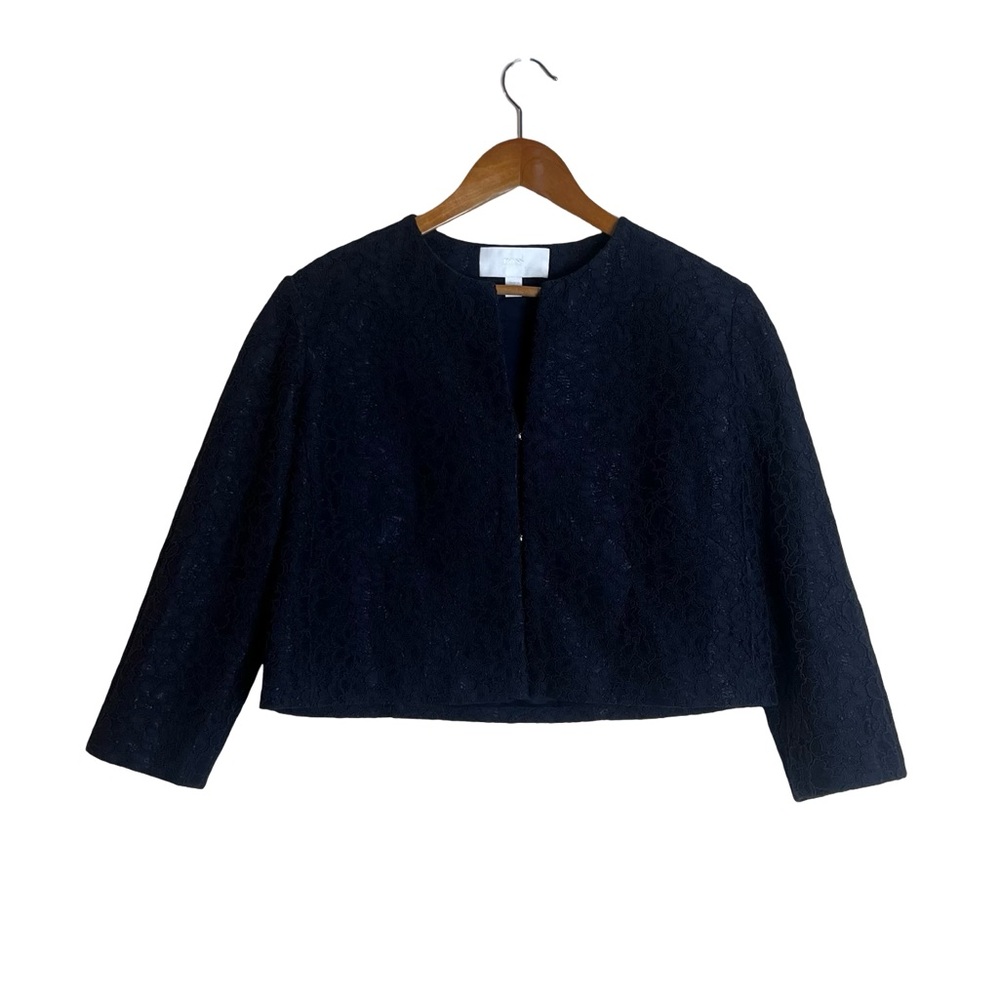 BOSS Hugo Boss Navy Blue Floral Lace Cropped Jacket Womens Size 10 US 14 UK